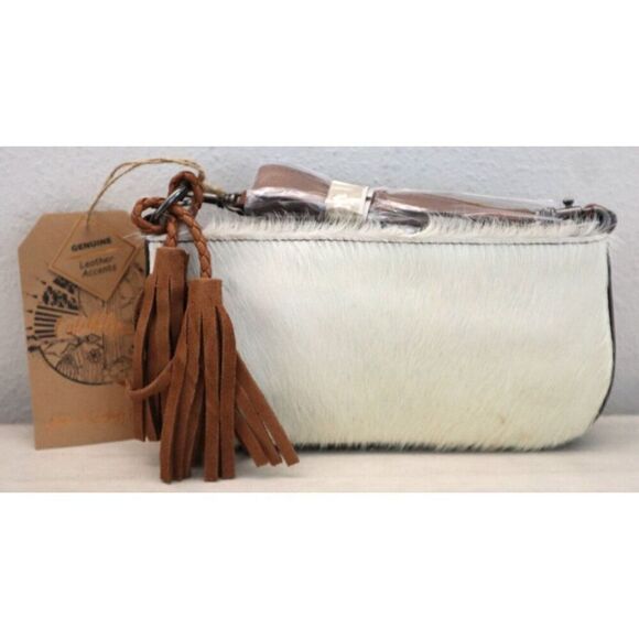 Catchfly Women's White Hair-On Convertible Tassel Leather Crossbody/Shoulder Bag - Picture 1 of 14